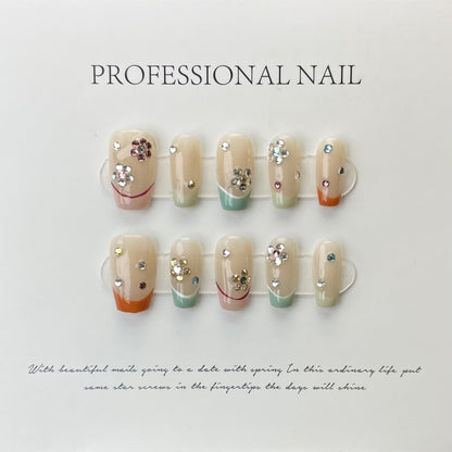 316-330 Number Bowknot Designed Handmade Fake Nails With Glue Professional Wearable French Advanced Ballet Press On Nails