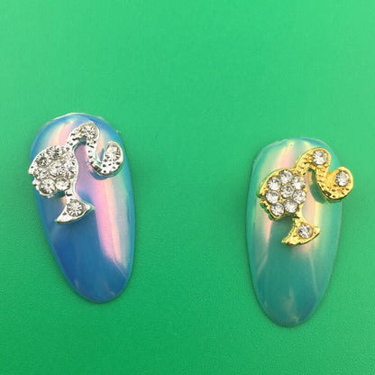 10pc Gold Silver Kawaii Ponytail Girl Nail Charms Alloy Crystal Rhinestone Glitter Nail Parts DIY Nail Art Decoration Accessorie