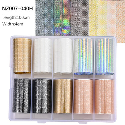 100 Patterns Animal Nail Foils 10ROLLS BOXED Transfer Paper Stickers Sliders DIY Water Marble Boxed Nail Foil NZ-1H