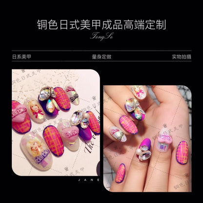 Fashion Women Finished Nails Barbie Series Handmade Manicure Phototherapy Nails Y2K Girls Plush Doll Varieties Nail Patch