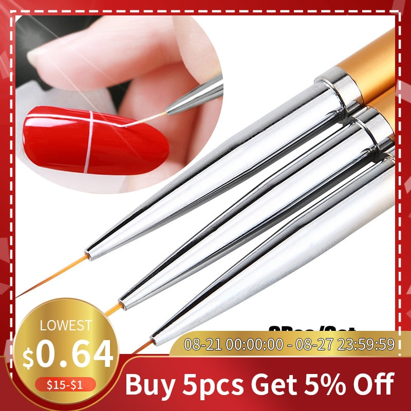 3pcs French Stripe Uil Art Liner Brush Conjunto de dicas 3D Linhas de linha Diy Desenho de caneta UV Gel Brushes pintando ferramentas de manicure caneta