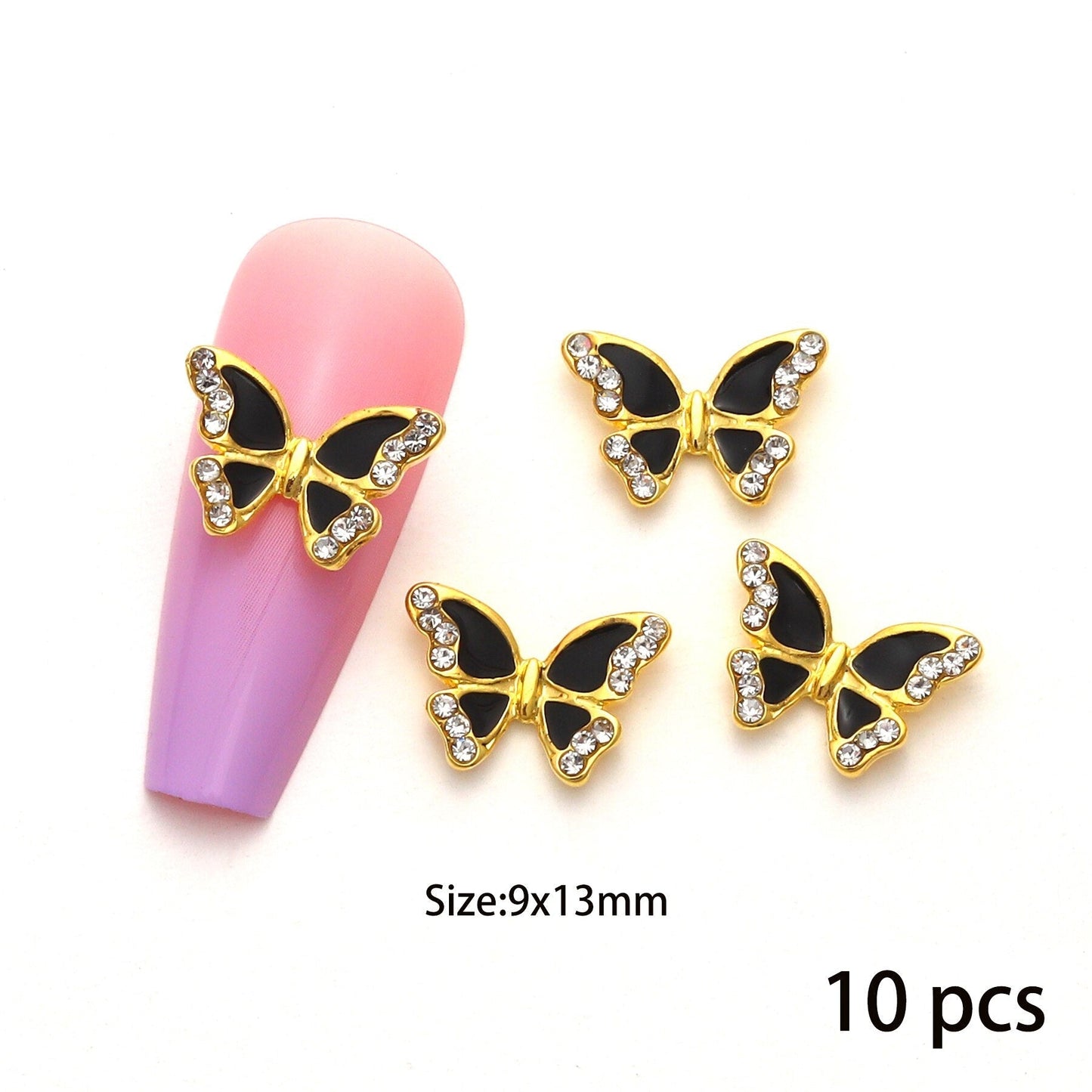 10 Pcs/pack Butterfly Alloy Nail Charms 3D Butterfly Zircon Diamond Rhinestone Nails Jewelry DIY Nail Art Decoration Accessories