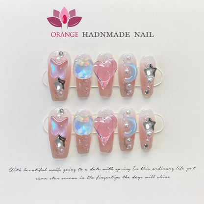 Handmade Beauty Nails Pressed on Design Decoration Fake Nails Design Full Cover Artificial Manicuree Wearable Orange Nail Store