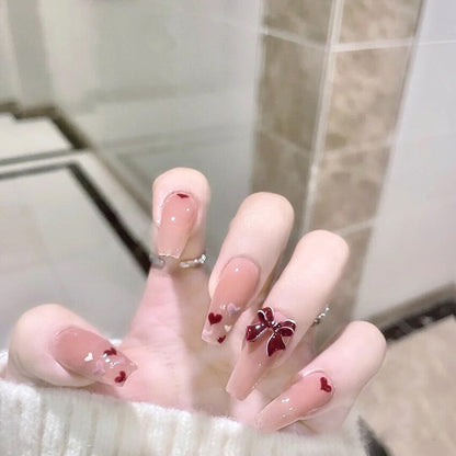 24Ps Childlike Fake Nails With Glue Cute Kawaii Personality Stick On Nails False Girls Short Press On Nail Art DIY Manicure Tool