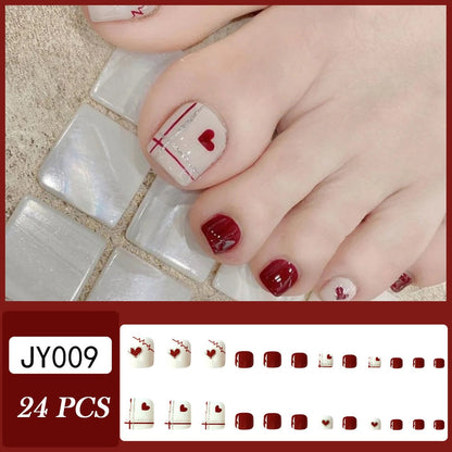 False Toe Nails Summer Simple Wearable Fake Toenails Set Press On Nail French Removable Nail Stickers With Glue For Girls 24pcs