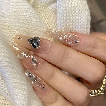 3D falska naglar tillbehör nakna franska kista tips med glitter diamant pärlor faux ongles manikyr tryck på falska nagelförsörjningar