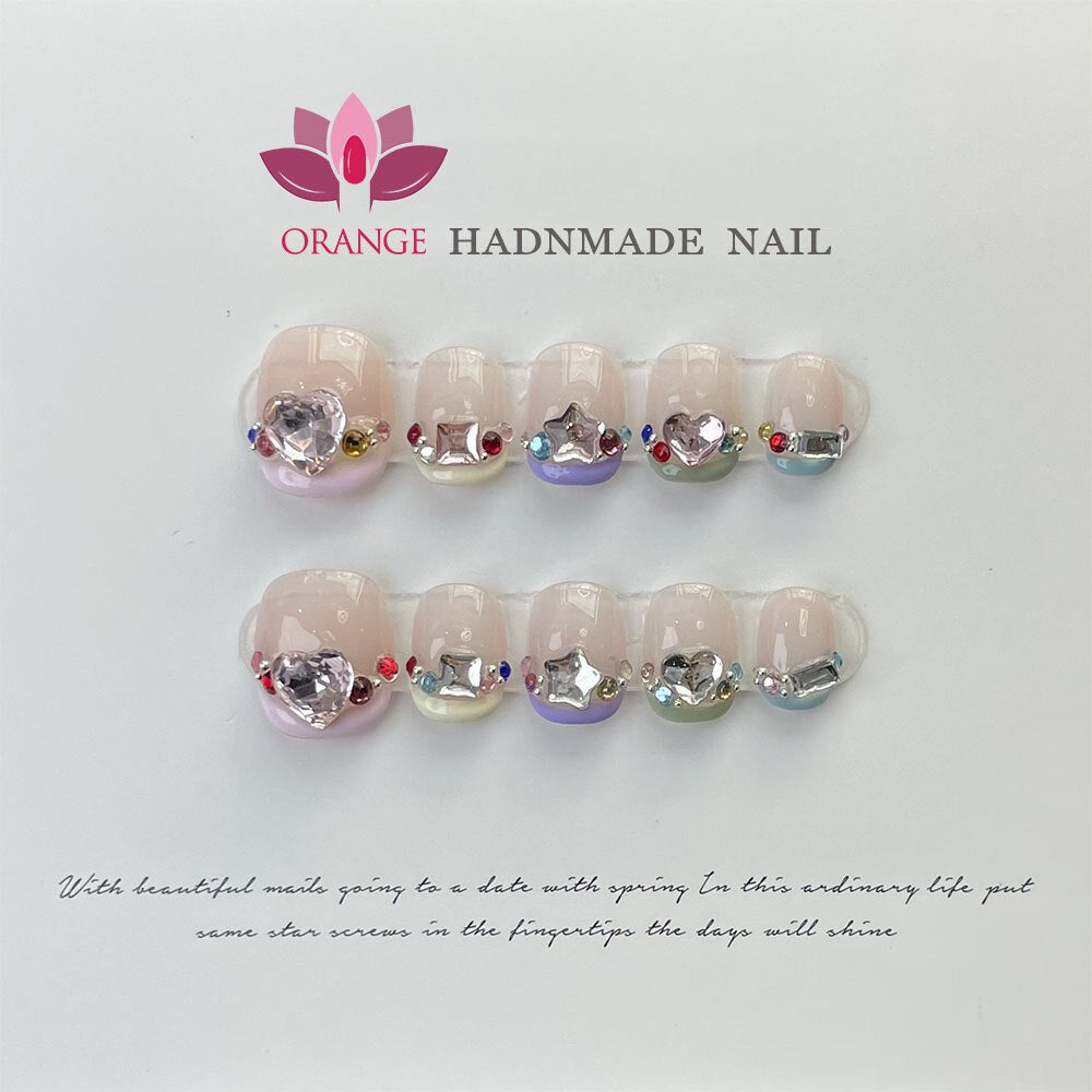 Handmade Short Press On Nails With Designs Reusable Fake Nails Glitter Full Cover Wearable Artificial Nails XS S M L Size Nails