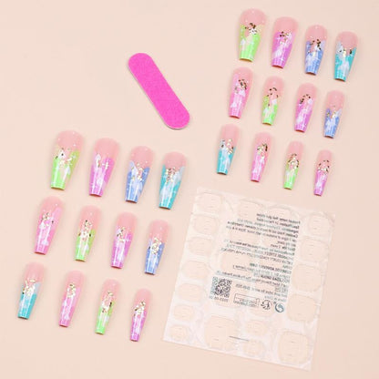 3D fake nails accessories rainbow heart with glitters long french coffin tips faux ongles press on acrylic false nail supplies