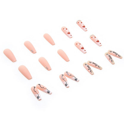 3D fake nails with pink heart glitter diamond designs long french coffin tips faux ongles press on false nail supplies set