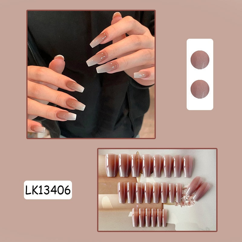 Y2k Fake Black Nail Long Ballet Reusable Adhesive Acrylic Press on set Nails Dark Acrylic Artificial False Nails Arts Tips 24pcs