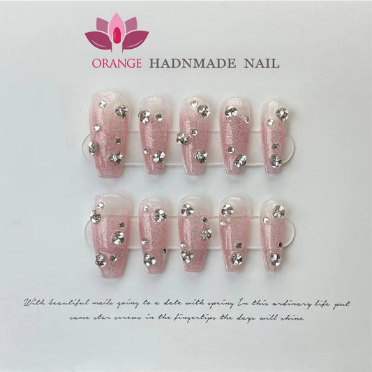 Handmade Blue Press On Nails Design Charms Luxury Cubierta completa Medium Manicuree uñas neumáticas portátiles XS S M L Tamaño Arte de uñas