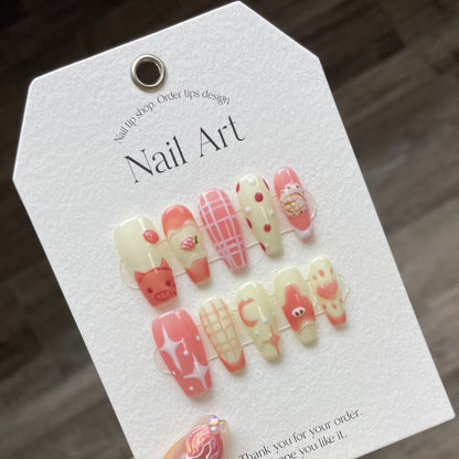 201-215 Number Flower Ballerina Handmade False Nails Professional Wearable Nail Art With Glue Korean Reusable Press on Nails