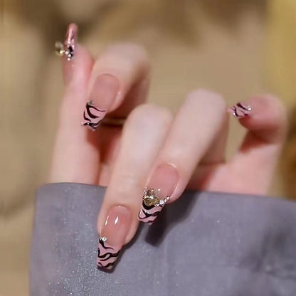 24Pcs Glitter Pink Fake Nails Press on French Set almond Cute Nail Art korean Fake Nails Acrylic Full Cover Tips with Glue