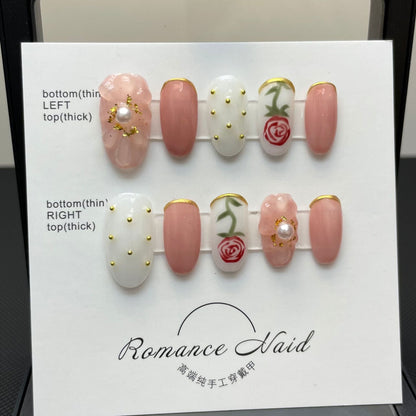 201-215 Number Flower Ballerina Handmade False Nails Professional Wearable Nail Art With Glue Korean Reusable Press on Nails