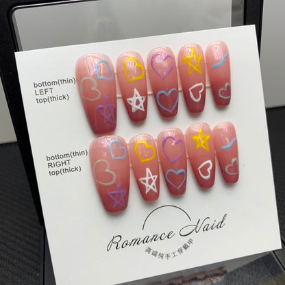 391-400 Number Phnom Penh Handmade French Fake Nails Professional Wearable Advanced Ballet Press On Nails With Rhinestones