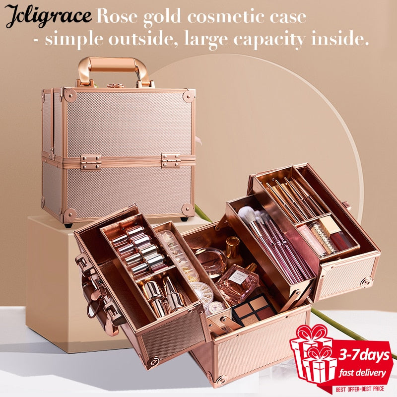 Make -up -Koffer tragbare Reiselegungslegierung Kosmetik Make -up Aufbewahrungsorganisator Box Schmuck Maniküre Schönheit Eitelkeit Koffer für Frauen