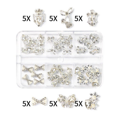 1Box Nail Art Rhinestones Crystal Glass Gems Decorations 3D Alloy Heart Nail Charms Luxury Nail Diamonds DIY Nail Supply Jewelry