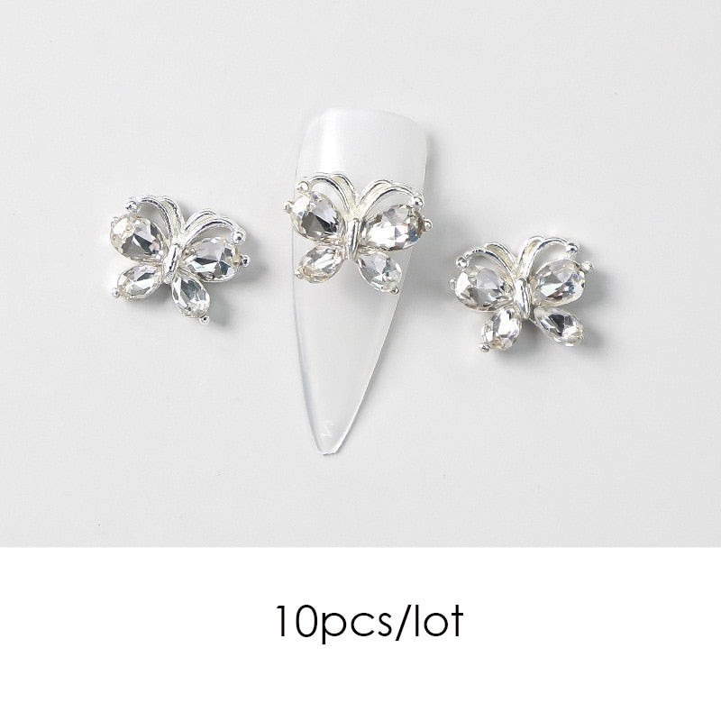 10PC Alloy Butterfly Zircon Nail Art Rhinestone 3D Gold Silver Shiny Diamond Nail ART Gems Butterfies Crystal Manicure Accessory
