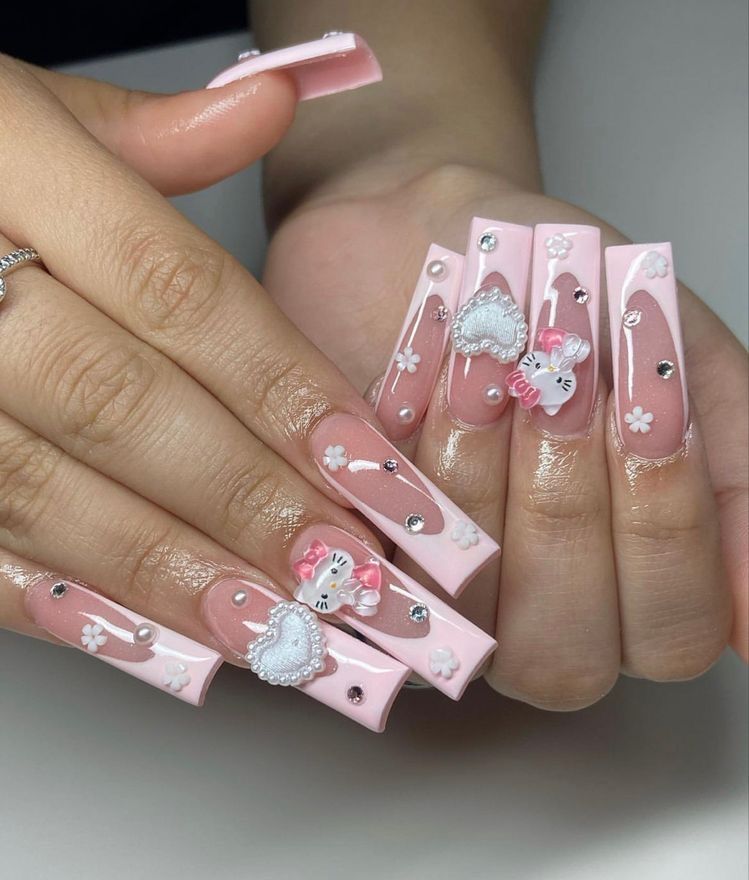 37style Sanrios Kuromi Hello Kitty My Melody Anime Y2k Europe and America Handmade Press on Nails Long Nails Design Manicure