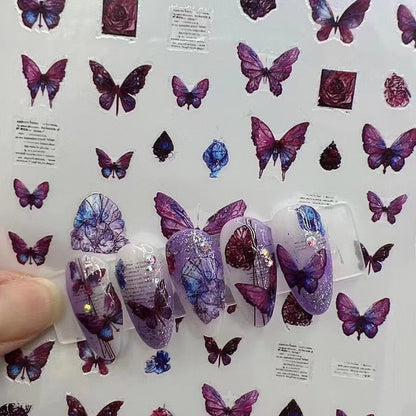 Acrylic Engraved Nail Sticker Green Blue Butterfly Design Self-Adhesive Nail Transfer Sliders Wraps Manicures Foils Z0670