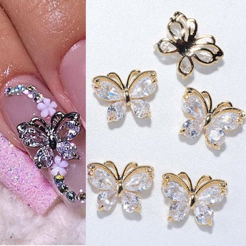 10pc aleación de mariposa circón arte de uñas dhinestone 3d siltre plateado diamante de diamantes gemas gemas de manicura de cristal