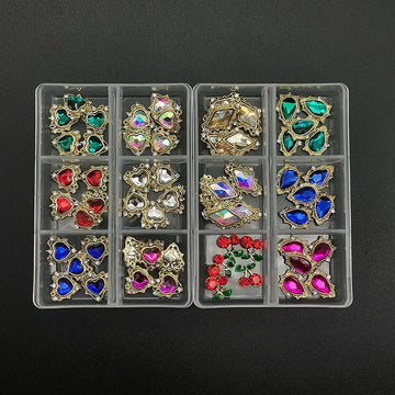 1Box ​​Nail Art Rhinestones Crystal Glass edelstenen Decoraties 3d Alloy Heart Nail Charms Luxe nagel diamanten Diy nagellevering sieraden