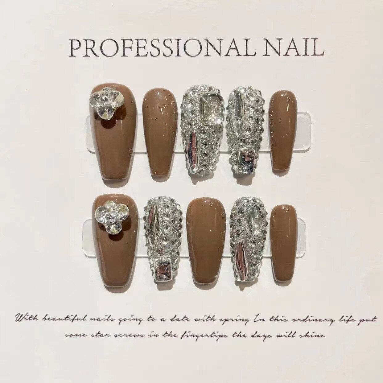 76-90 Number Parl Decoration Handmade Press on Nails With Glue Wearable Fake Nails For Girl Advanced Professional Nail Art