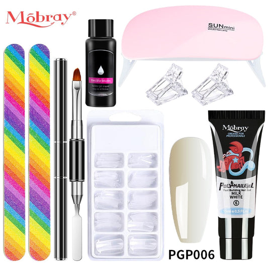 Mobray Poly Nail Gel Set Manicure Set Gel Nuticle Pusher Finger Extend Mold Nail Kit All For Quick Extension Manicure Set