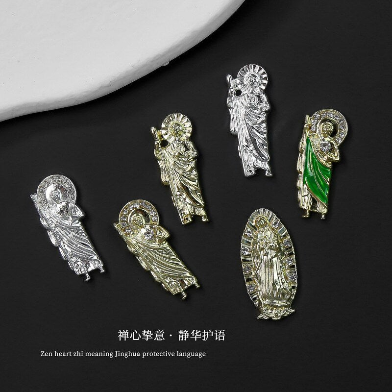 10 Pcs Virgin Mary Nail Charms 3D Diamond Metal Nails Art Alloy Jewelry accessories Gold Plated Salon Tips Manicure Decoration