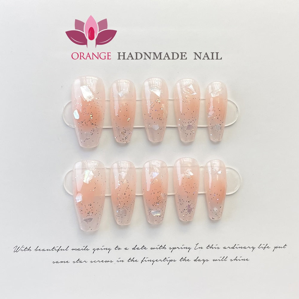 Press on Nails Tips Gel Full Cover With Design y2k False Nails Handmade High Quality Wearable Ballerina Medium  Artificial Nail