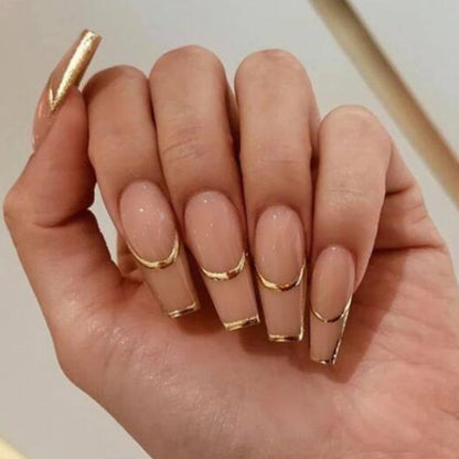 24Pcs Long Coffin False Nails with Glue Wearable Brown Fake Nails with   Rhinestones Ballet Press on Nails Full Cover Nail Tips