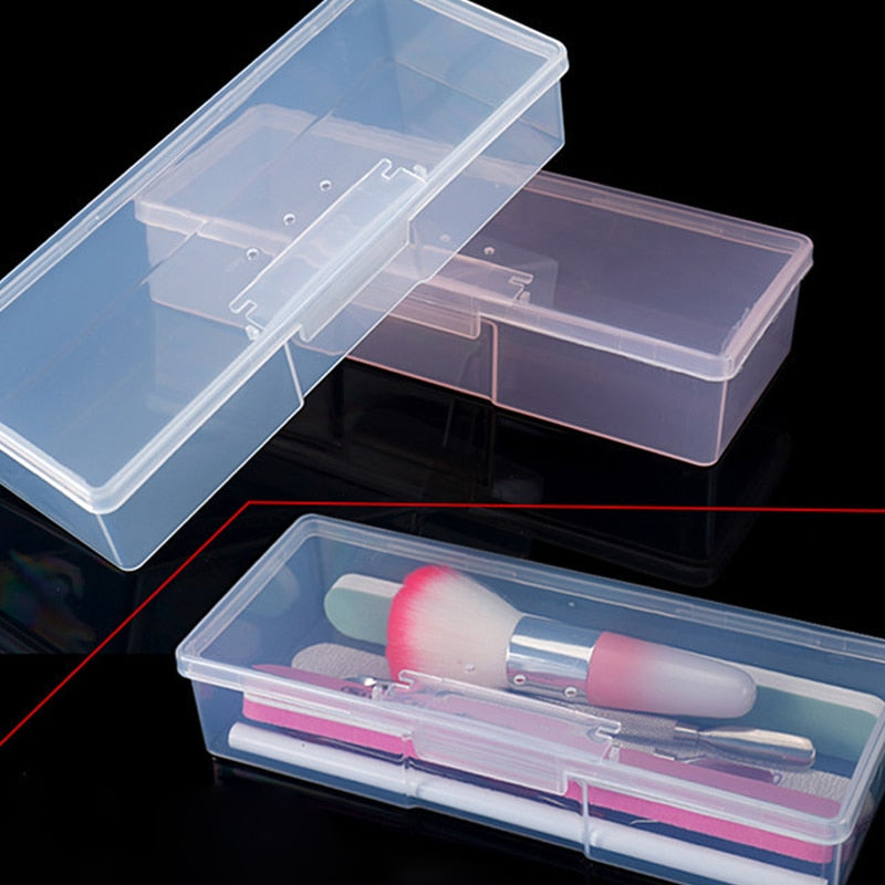 Nagelkonst förvaringslåda nagel tillbehör arrangör klar kuboid plast container förpackning fodral för nagelborstfil manikyrverktyg