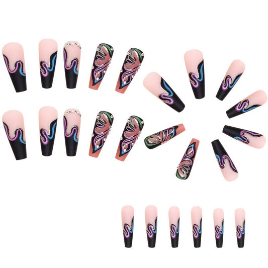 5d Spicy Girls Nails Fals Fast Buttery Butterfly con diseños de diamantes Long French Coffin Tips Faux Ongles Press en uñas falsas