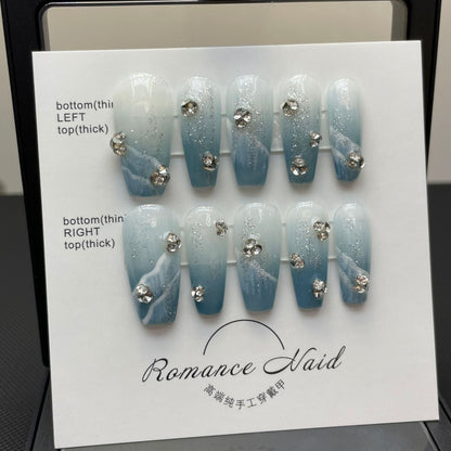 246-260 Number High Quality French Handmade False Nails Professional Wearable Nail Art With Rhinestones Reusable Press on Nails