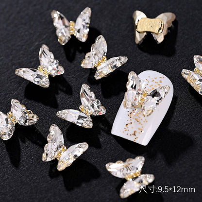 10PC Alloy Butterfly Zircon Nail Art Rhinestone 3D Gold Silver Shiny Diamond Nail ART Gems Butterfies Crystal Manicure Accessory