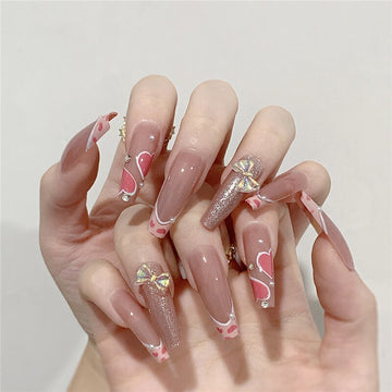24 -stcs eenvoudige stijl nail art kleurrijke lijnen nep nagels in de vorm van waterdruppel druk op valse nagels met lijm diy nagel art tips