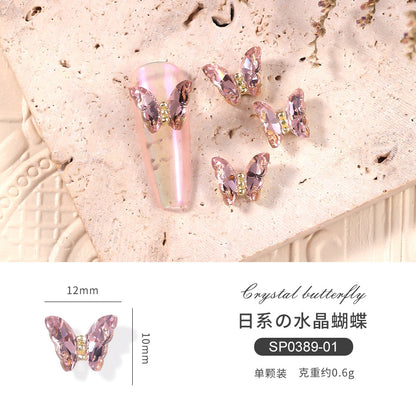 10pcs Glass Crystal Rhinestones Butterfly Nail Jewelry Holographic 3D Butterfly Nail Charms DIY Nail Art Accessories Decoration
