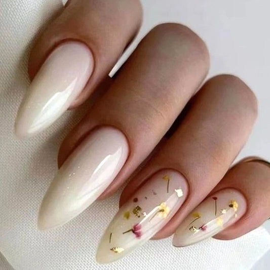 24st Pink Almond False Nails Shiny Golden Ripples Stiletto Fake Nails Löstagbar Oval Full Cover Press On Nails Tips Manicure