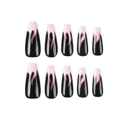 24Pcs Charming Pink Flame Nails Press on Finished Fingernails Ballet Wearable Y2K Fake Nails Long Coffin Black False Nails
