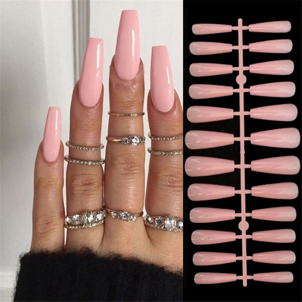 Pink Cow Design False Nail French Full Cover Long Coffin Fake Nails Glue DIY Manicure Nail Art Tools press on nails nail tips
