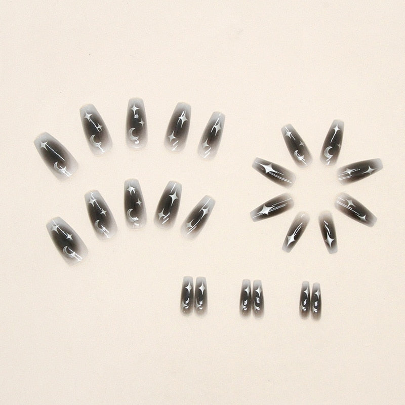 Y2k Fake Black Nail Long Ballet Reusable Adhesive Acrylic Press on set Nails Dark Acrylic Artificial False Nails Arts Tips 24pcs