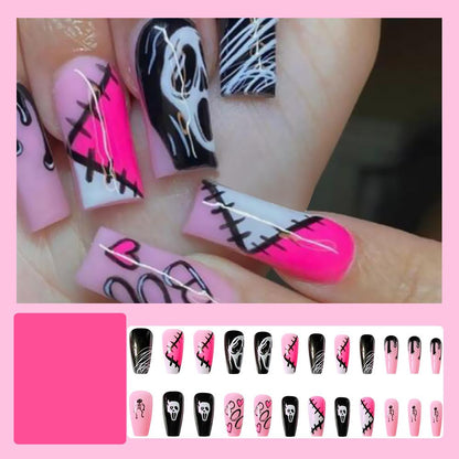 24Pcs/set Press On Nails Halloween Grimace Ballet Full Cover False Nails Diy Glue Press On Fear Nails French Manicure