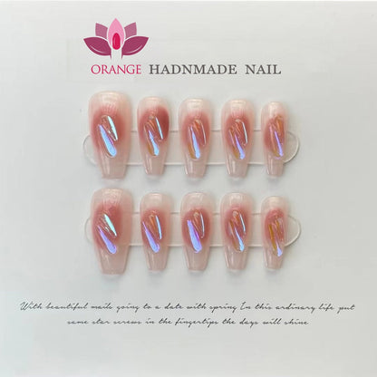 Press on Nails Tips Gel Full Cover With Design y2k False Nails Handmade High Quality Wearable Ballerina Medium  Artificial Nail