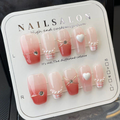 331-345 Number Golden Flower Handmade Fake Nails With Glue Professional Wearable French Advanced Press On Nails With Brick