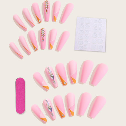 3D ballet fake nails accessories Light Luxury Diamond pink long tips french coffin manicure faux ongles press on false nail set