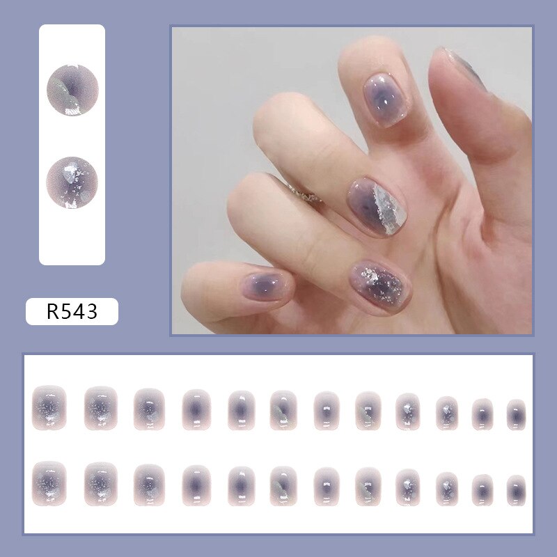 24Ps Childlike Fake Nails With Glue Cute Kawaii Personality Stick On Nails False Girls Short Press On Nail Art DIY Manicure Tool