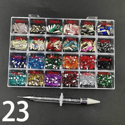 21 Grids Nail Decorations Box Packing AB Gold 3D Non-HotFix FlatBack Nail Art Rhinestones with Dot Pen Set Beauty Stones