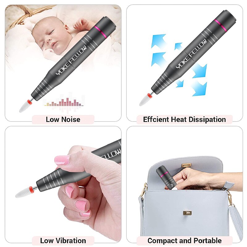 YOKEFELLOW Electric Nail Drill 30000RPM Professional Electric Nail File Kit for Acrylic Gel Nails Manicure Pedicure Home Use
