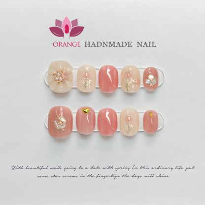 Handmade pressed on nails Short Reusable Decoration Fake Nails Design Full Cover Artificial Manicuree Wearable Orange Nail Store