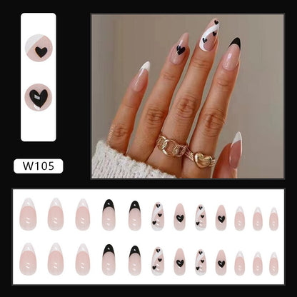 24Pcs/Set Fake Nails With Glue Full Cover Nail Tips Press On Med Nails DIY Manicure Oval Head False Nails Pink Almond Artificial